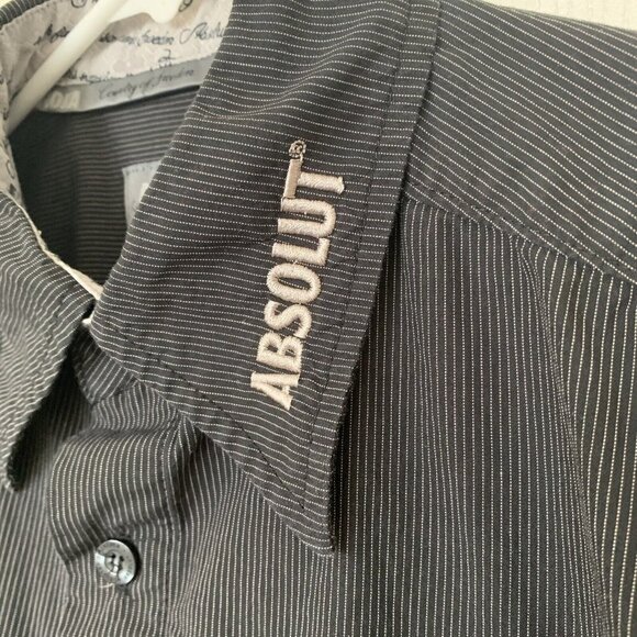 Absolut Vodka Button Up Black Pinstripe Black Shirt Sweden Men’s Medium - Picture 2 of 9